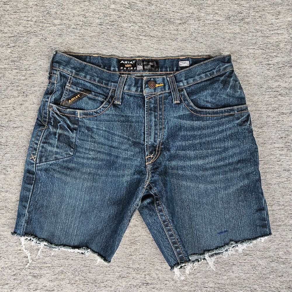 Ariat Rebar M4 Relaxed Boot Cut Off Jean Shorts Men's 32x7 Blue Summer Western